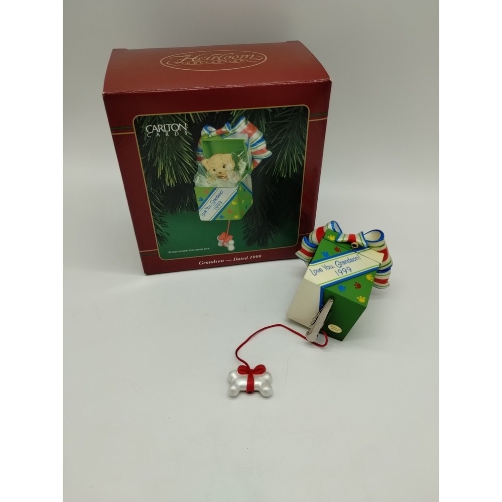 Vintage Carlton Cards Grandson Christmas Ornament 1999 Puppy Dog Great Condition